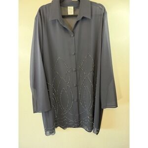 Fiorline Vintage Plus Size Special Occasion Blouse Navy Blue W/Beading 20W
